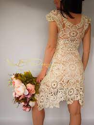 Shoppa nu med fria returer i 14 dagar » Beige Hakeln Kleid Strand Hakeln Hochzeitskleid Einzigartige Etsy