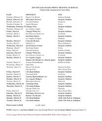 The 2019 cactus league schedule listed day by day with results (final scores and attendance). Texas Rangers Release 2019 Spring Training Schedule
