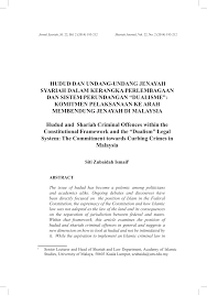 Paper presented at the seminar on woman and islamic criminal law organised by muslim scholars association of malaysia (pum) selangor branch, sekolah bestari. Pdf Hudud Dan Undang Undang Jenayah Syariah Dalam Kerangka Perlembagaan Dan Sistem Perundangan Dualisme Komitmen Pelaksanaan Ke Arah Membendung Jenayah Di Malaysia