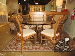 Tropical Style Glass Top Table On A Bronze Palm Tree Base With Four Rattan Chairs The Chairs Ha Dining Furniture Glass Round Dining Table Palm Trees Furniture