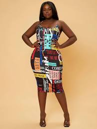 SHEIN SXY Plus Slogan Graphic Bodycon Dress ⋆ Women's Store