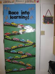 Race Into Learning Door For Beginning Of The School Year Classroom Themes School Themes Teacher Bulletin Boards