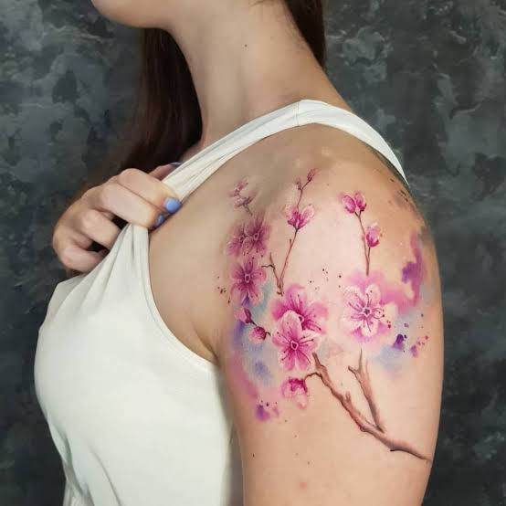 Cherry Blossom Tattoos On Shoulder