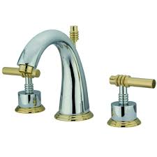 Kingston Brass Milano 8 In Widespread 2 Handle Mid Arc Bathroom Faucet In Polished Chrome And Polished Brass Hks2964ml The Home Depot Brass Bathroom Faucets Bathroom Sink Faucets Widespread Bathroom Faucet