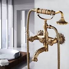 Brushed nickel wall mounted rain shower faucet set shower faucet tap mixer 50330. Polished Gold Brass Wall Mount Bath Tub Faucet Handheld Shower Spout Mixer Taps Ebay