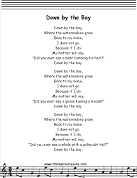 Down By The Bay Lyrics Printout Midi And Video Classroom Songs Kindergarten Songs Preschool Songs