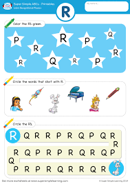 Match the words and pictures. Letter Recognition Phonics Worksheet R Uppercase Super Simple