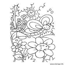 Coloriage Nature Printemps Soleil Fleurs Dessin Nature A Imprimer