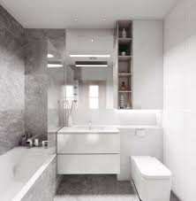 Bad In Zwei Aufgeteilt Graue Und Weisse Fliesen Fur Jede Zone Moderne Kleine Badezimmer Bad Einrichten Badezimmer