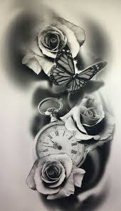 Pin By Cassey Wymore On Tattoore Pink Flower Tattoos Clock And Rose Tattoo Sleeve Tattoos For Women