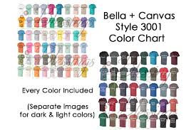 Bella Canvas 3001 Color Chart Mockup Every Color Jpeg Images