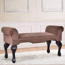 Rolled Arms Upholstered Bed End Bench Seat Chair Padded Bedroom Bench Living Room Furniture Styles Brown Sofa Living Room