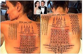 Angelina jolie has at any rate twelve tattoos over her body and she likewise has a considerable amount involvement in tattoo expulsion (see the finish of this article. See The Incredible Tattoos Thai Monk Gave Angelina Jolie Binding Her To Brad Pitt Culturaltattooideas Click Angelina Jolie Tattoo Sacred Tattoo Thai Tattoo