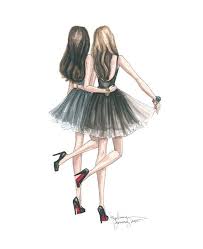 Best Friends Bffe Black Tutu Louboutin Watercolor Fashion Illustration Drawings Of Friends Bff Drawings Best Friend Drawings