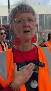 Rebecca Sinclair, co-founder of the Pākehā Project and the 'manaaki tent'  where volunteers are giving out free kai, water and even powerbanks as the  hīkoi passes through, says she is feeling "intense