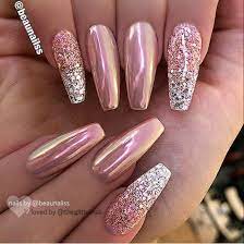 Basic nail art design with names. Rose Gold Pink Chrome And Glitter Silver Ombre Nail Ballerina Shape Gel Nail Art Design Acrylicnails Pink Nail Art Designs Rose Gold Nails Chrome Nail Art