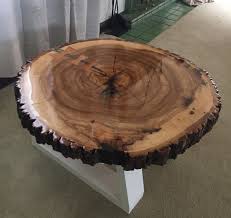 Wooden logs coupled with chair legs make trendy coffee tables. Live Edge Sugar Maple Log Slice Coffee Table By Billbrasky Lumberjocks Com Woodworking Community
