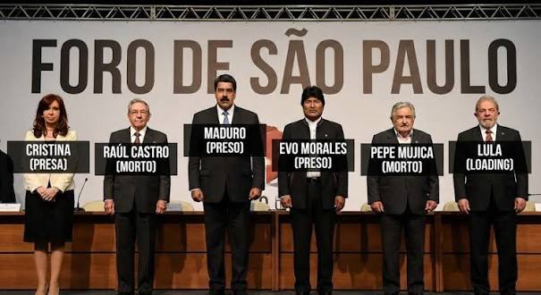O tempo é implacável com ditadores. ⏳ O Foro de São Paulo virou um retrato  do destino inevitável de projetos autoritários na América Latina. Uns já  caíram, outros foram enterrados pela história…