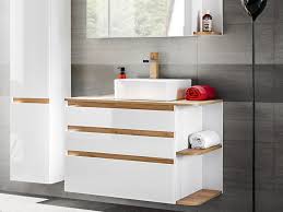 Doing the math to space out the shelves evenly along the side of the vanity took a bit of time. White Gloss Wall Mounted Bathroom Counter Vanity Drawers Sink Impact Furniture