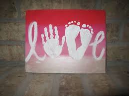 Love Canvas With Handprint And Foot Prints Beautiful Canvas Artwork To Do With The Kids Handprint And Footprints Baby Crafts Crafts Handprint Art
