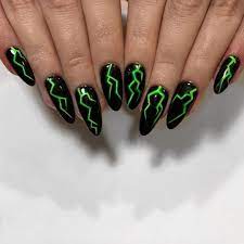 E M I L Y G I L M O U R On Instagram Neon Green Lightning Bolts A Little Harry Pottery If You Ask Me Done Col Edgy Nails Grunge Nails Goth Nails