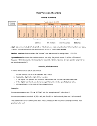 Place Values And Rounding Whole Numbers