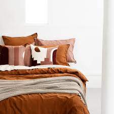 Burnt orange duvet cover set with pillow shams shapes and patterns print. Best Place To Get French Linen Quilt Cover Sets Tlc Interiors