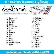 Doodlewash February 2020 Art Challenge A Beautiful World Drawing Challenge Art Challenge Watercolour Challenge