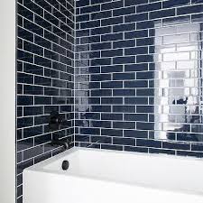 Blue Brick Tiles With Drop In Bathtub Blue Bathroom Tile Brick Tiles Bathroom Lake House Bathroom