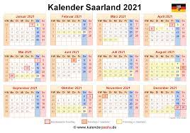 Betrachte hier den monatskalender von april 2021 einschließlich kalenderwoche. Kalender 2021 Saarland Ferien Feiertage Pdf Vorlagen