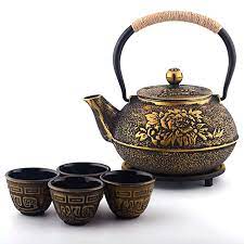 Amazonsmile 6 Piece Japanese Cast Iron Pot Tea Set With Trivet Golden Peony 40 Oz Teapots Cast Iron Tea Pot Cast Iron Tea Set Asian Tea Sets