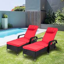 Kinsuite 2 Piece Poolside Lounge Chairs With Wheels Rattan Wicker Chaise Reclining Adjustable O Poolside Lounge Chairs Red Patio Furniture Lounge Chair Outdoor