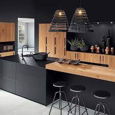 cuisine noire et vrai bois modern kitchen interiors kitchen inspiration design modern kitchen design