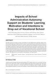 Pdf Impacts Of School Administration Autonomy Support On Students Learning Motivation And Intentions To Drop Out Of Vocational School