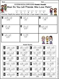 Rationalizing The Denominator Dividing Radicals Worksheet With Riddles