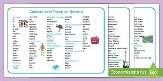 Copierea definitiilor este permisa sub licenta gpl, cu conditia pastrarii acestei note. Litera E Cuvinte Utile Teacher Made