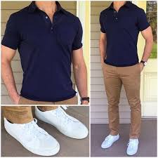 You Can T Ever Go Wrong With A Classic Polo Khaki Chinos And Crisp White Sneakers Do You Li Polo Shirt Outfits Mens Casual Outfits Mens Fashion Casual