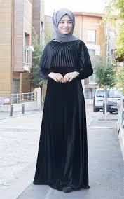 Pelerinli Kadife Elbise Siyah B1720s Elbise Islami Giyim Elbise Modelleri