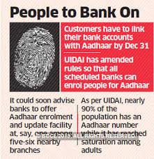 Aadhaar All Banks To Facilitate Aadhaar Enrolment Update