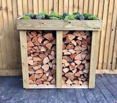 If you own a saw & a screwdriver you can make this log rack. Log Store With Green Roof Planter Firewood Storage Outdoor Outdoor Firewood Rack Outdoor Firewood Storage