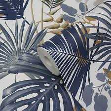 Electric patio heaters typically come cheaper and with more direct heat, especially when they use infrared heat. Goodhome Ferula Blue Tropical Leaves Textured Wallpaper Diy At B Q