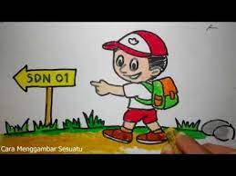Biasanya mereka bersemangat ketika pertama masuk paud atau sd. Cara Menggambar Anak Sd Berangkat Sekolah Youtube