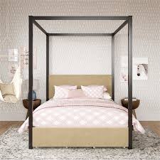 Think velvet and leather upholstery for a cultivated vibe, or go with wood and woven suede for a more relaxed aura. Little Seeds Sparrow Full Canopy Bed With Storage In Black And Ivory 4472029ls