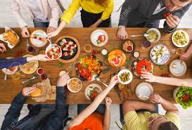 Keep in mind that people aren't coming over to judge you sonja: Friends Dinner Party Table Top View People Eat Healthy Food Together Stock Photo Picture And Royalty Free Image Image 77112871