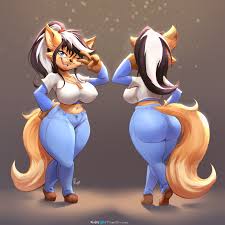 92748 - suggestive, artist:viejillox, oc, oc only, oc:elizabeth fox  (viejillox), canine, fox, mammal, anthro, 2021, belly button, big breasts,  big butt, black hair, black nose, blue eyes, bottomwear, breasts, butt,  clothes, cream