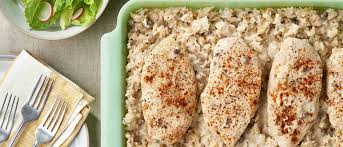 Oven Baked One Dish Chicken And Rice Recipe Campbell S Kitchen Campbells Soup Recipes Chicken Rice Bake Campbells Chicken And Rice