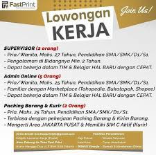 Entdecke rezepte, einrichtungsideen, stilinterpretationen und andere ideen zum ausprobieren. Lowongan Kerja Supervisor Admin Online Packing Dan Kurir Di Fast Print Atmago