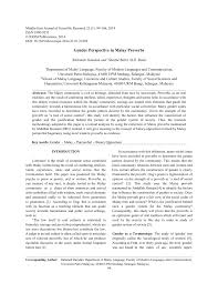 Pdf Gender Perspective In Malay Proverbs
