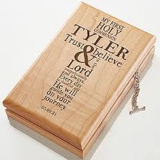 First communion gifts just for boys. Engraved Wood Valet Box First Communion