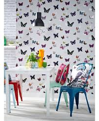 Colourful Birds And Butterflies Wallpaper This Beautiful Bahia Butterfly Wallpaper Features An Array Of Colourful Butterflies In A Gloss Fini Wallpaper Walls Decor Butterfly Bedroom Butterfly Wallpaper